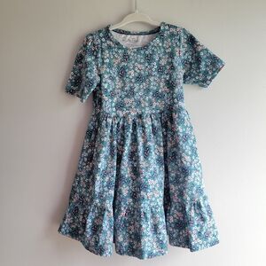 RuffleButts Toddler Girls 4T Majestic Meadow Knit Short Sleeve Ruffle Dress